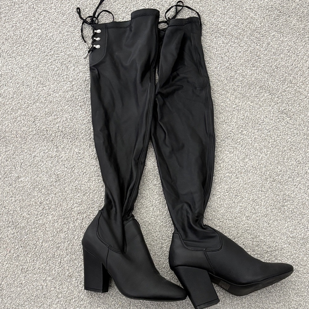 Women's Black Over-the-Knee Block Heel Boots